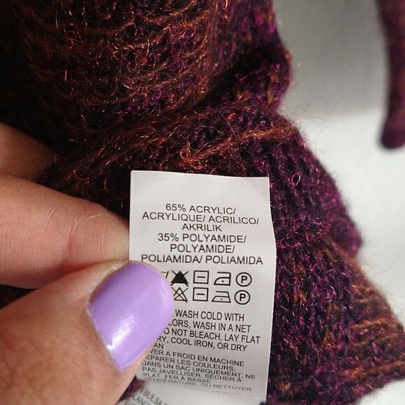 Lucky Brand Checker Knit Oversized Sweater Purple and Orange size Small - Picture 4 of 6